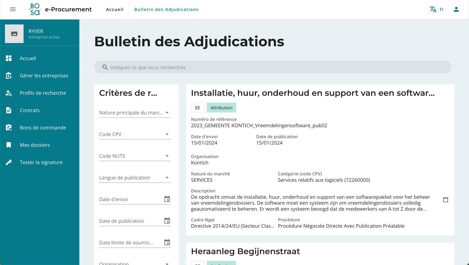 plateforme BOSA eprocurement pour les marchés publics belges